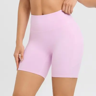 Yüksek belli kadın yoga şortu, cepli, dikişsiz, kalça kaldırıcı - 9
