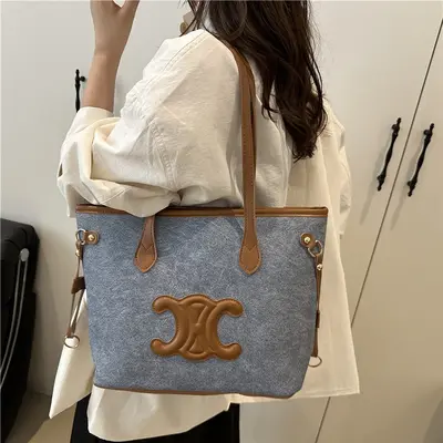 2026 Women's Colour-Block Large Tote Bag, Crossbody
