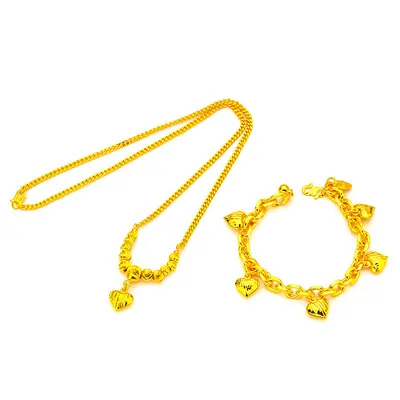 Vietnam Sand Gold Hollow Women's Necklace and Bracelet, Love Design