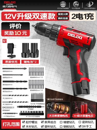 德力西锂电钻工具箱家用套装多功能充电式维修电动螺丝刀手电钻 - 7