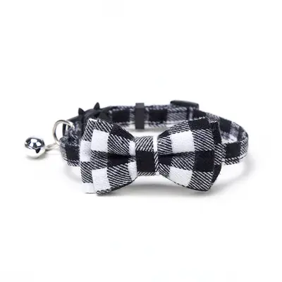 British plaid bow-tie pet collar with bell and patch - 10