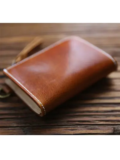 Handmade Retro Men's Wallet, Genuine Full-Grain Cowhide Leather, Short Zipper, Vertical - 4