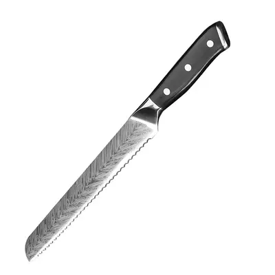 Damascus Pattern Chef Knife Set with Santoku Knife, Black Wood Handle - 12
