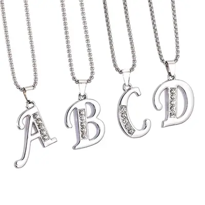 2026 summer new style 26 diamond-plated English letter necklaces for men, creative diamond-plated jewelry accessories popular in Europe and America for women
