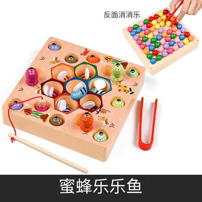 Magnetisches Holz-Angelspiel mit Bienen-Klemmen, Frühlernspielzeug - 11