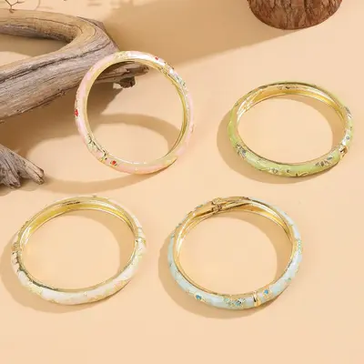 Avrupa ve Amerika Sınır Ötesi Yeni Model Çin Tarzı Küçük Çiçek Cloisonné Bilezik Mine Renkleri İnce Çiçek Vintage Damlama Yağlı Bilezik - 2