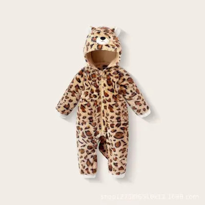 Baby Plush Romper, Cartoon Animal Design, Zipper Front, Autumn Winter - 11