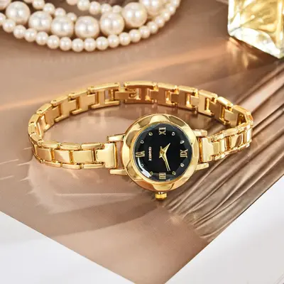 Nische runde kleine Zifferblatt Studenten Armband Stahlband einfach elegant kompakt Uhr Damen ins erreichbar Luxus Retro Waldstil - 7