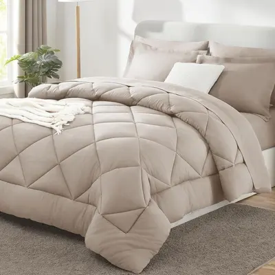 Brushed Diamond Quilted Comforter and Pillowcase Set, 3 Pieces, Multiple Colors - 7