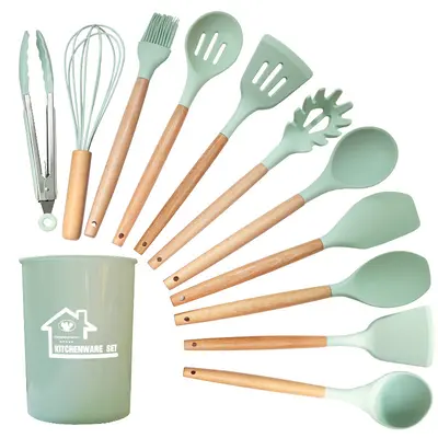 Silikon mutfak gereçleri seti 12 parçalı set silikon spatula çorba kaşığı yapışmaz tava gıda sınıfı silikon spatula ev tipi silikon mutfak gereçleri - 12