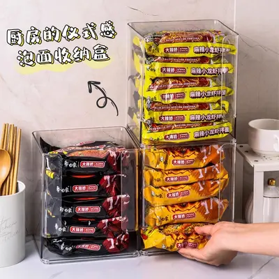 Desktop instant noodle storage organizer with shelf - 1