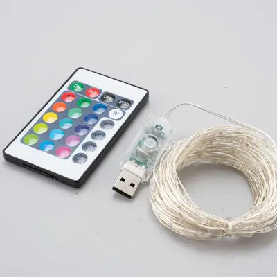 16-Color USB LED RGB Copper Wire String Lights with 24-Key Remote