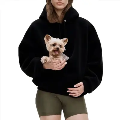 BK8837# Amazon Avrupa Amerika Sonbahar Kış Sınır Ötesi Düz Renk Kapşonlu Peluş Evcil Hayvan Cepli Geniş Kesim Sweatshirt Kadın - 7