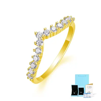 S925 Sterling Silver V-Shaped Women's Ring with D-Color Moissanite - 10