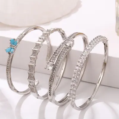 Copper bracelet with rhinestone, gold and silver options - 2