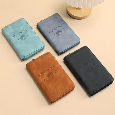RFID passport holder with zipper for travel