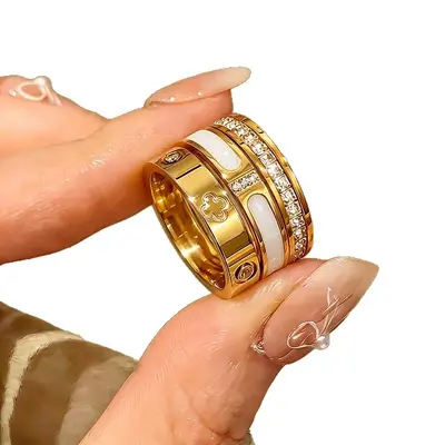 Amazon Cross-Border Best-Selling 3-Piece Stainless Steel 18K Gold-Plated Ring Set with Zircon, Premium Look, Tarnish-Free Rings