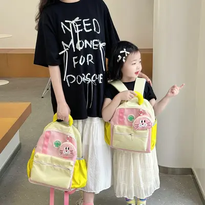 Dual-strap cute children's backpack in small, medium and large sizes, lightweight kids daypack for summer outings, kindergarten school bag, toddler backpack with color blocking for boys and girls - 5
