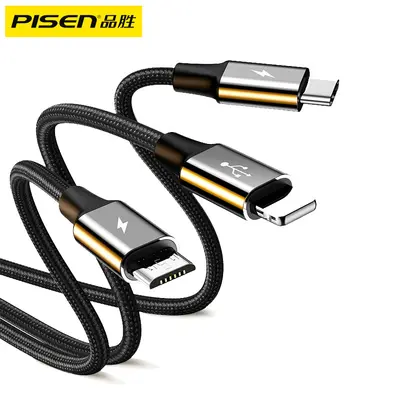 Pinsheng 3-in-1 braided 100W şarj kablosu, Type-C hızlı