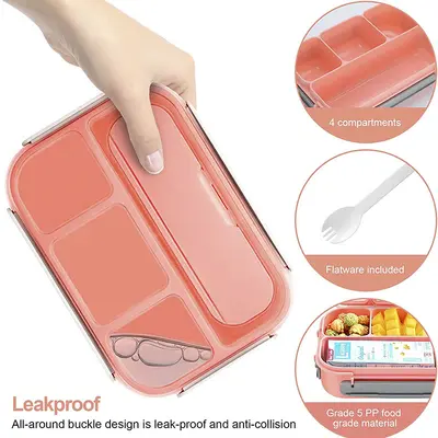 Amazon-Bestseller Kunststoff-Lunchbox, mikrowellengeeignet, Schul-Bento-Box für Schüler, 16-teiliges Set mit Fruchtspießen, unterteilte Mittagsbox