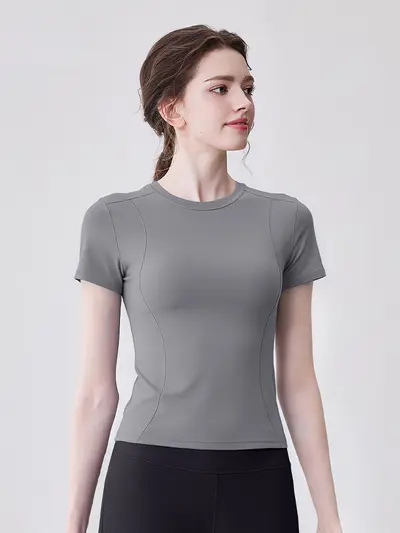 Women's Yoga Top, Tight Fit, Breathable Quick-Dry, Short Sleeve - 10