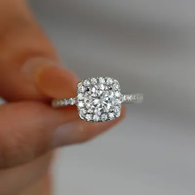 S925 silver PT950 gold-plated moissanite ring, 1 carat - 5