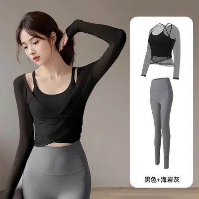 Women's Pilates Yoga Set, Quick-Dry, Two-Piece with Long-Sleeve Top - 11