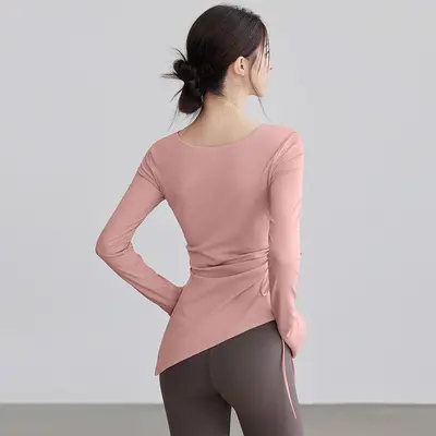 Kadın sonbahar yoga üstü, slim fit uzun kollu koşu ve pilates antrenman kıyafeti - 3