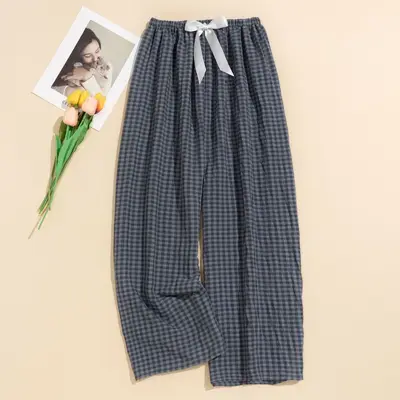 Damen-Sommerpyjamahose aus Wolkenbaumwolle, weites Karo-Bein - 13