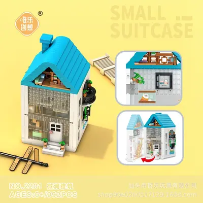 Oyuncak Ev Bavul Mini Yapı Blokları Seti, Eğitici Oyuncak - 5