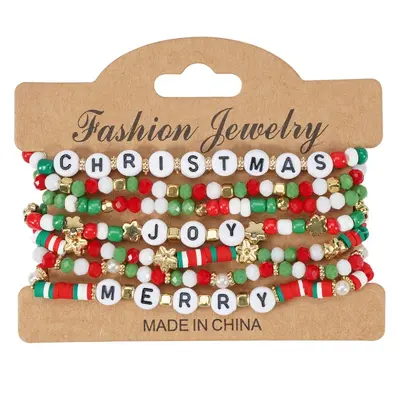 Christmas Snowman and Old Man Bell Bead Bracelet - 11