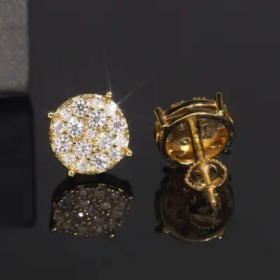 9.8mm Ice Crystal Stud Earrings, S925 Sterling Silver with Moissanite, Unisex Hip-Hop Jewe
