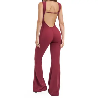 Backless Yoga Jumpsuit, Slight Flare Leg, One-Piece Slim Fit Fitness Bodysuit, Model 2546 - 6
