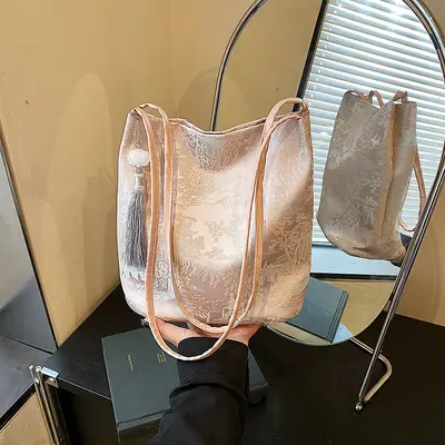 Damen-Achseltasche mit Stickerei, Eimer-Crossbody-Tasche - 3