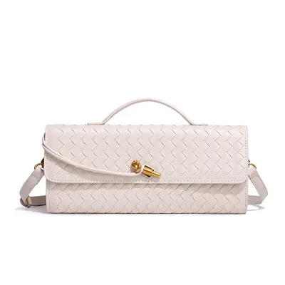 Single-Shoulder Baguette Bag, Woven Soft Leather Evening Bag - 13