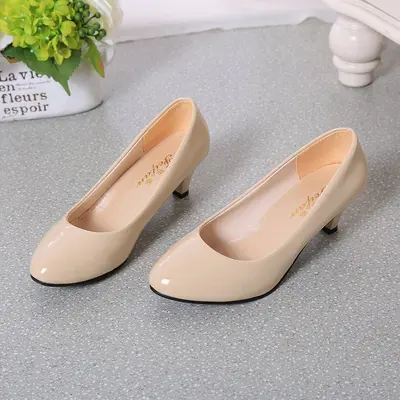 Damen-Lederschuhe mit dickem Absatz, 5 cm - 8