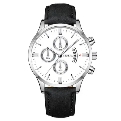Herrenarmbanduhr mit Quarzwerk, Lederband, Kalenderanzeige, Geschäftsstil - 7