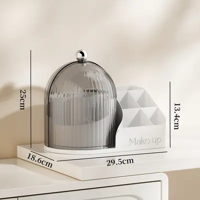 Transparent rotating makeup organizer with brush set and compartments - 9