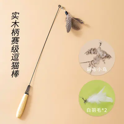 CFA Cat Teaser Wand, Long Pole, Feather Replacement Head, Bite-Resistant - 13