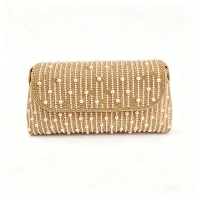 Damen-Abendtasche mit Perlen und Strass, Umhängetasche - 8