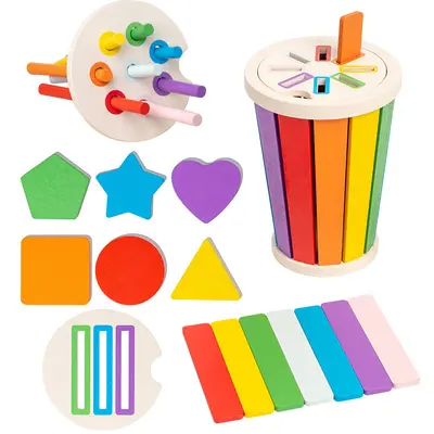 Ahşap Renk ve Şekil Eşleştirme Kutusu, Montessori Bebek Erken Eğitim Oyuncağı - 6