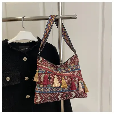 Ethnic Style Tassel Women's Bag, New Chinese Style Single-Shoulder Bag - 8