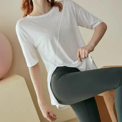 瑜伽服女夏短袖普拉提专业训练健身上衣罩衫宽松跑步专业运动T恤
