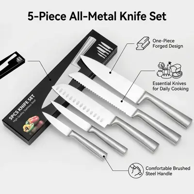 5-piece kitchen knife set, stainless steel, full steel handle
