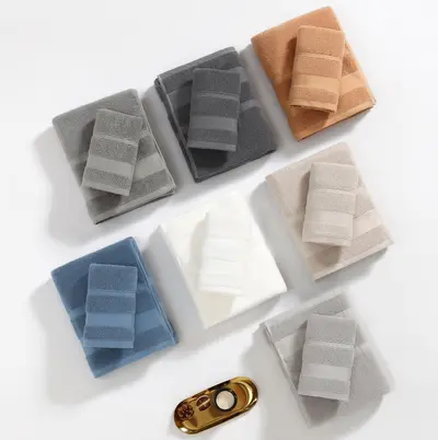 Pure Cotton Plain Towel Set, 34x75 cm Towel and 70x140 cm Bath Towel