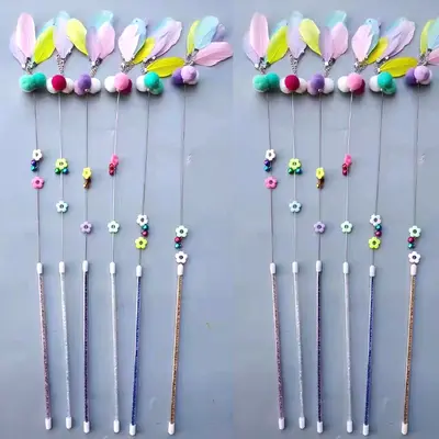 Cat Teaser Wand Toy, Long Handle, Feather and Bell, Replacement Head - 5