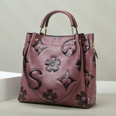 Women's Large Embossed Bucket Bag with Inner Tote - 9