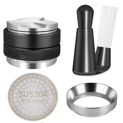 Doppelkopf-Kaffeeverteiler und Tamper-Set, Edelstahl, magnetischer Auffangring - 9
