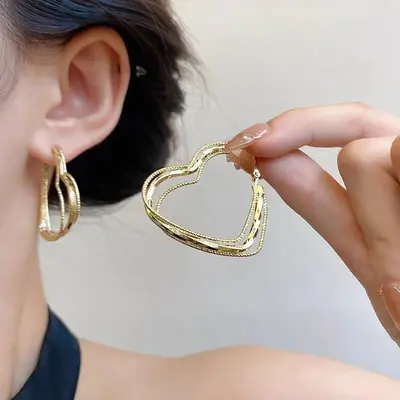 Heart-shaped minimalist design earrings, women's fashion - 13