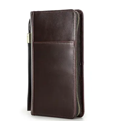 Schwarzer Engel RFID Anti-magnetische Reise-Familienpass Kosmetiktasche multifunktionale Reißverschlusstasche aus echtem Leder mit Armband - 7